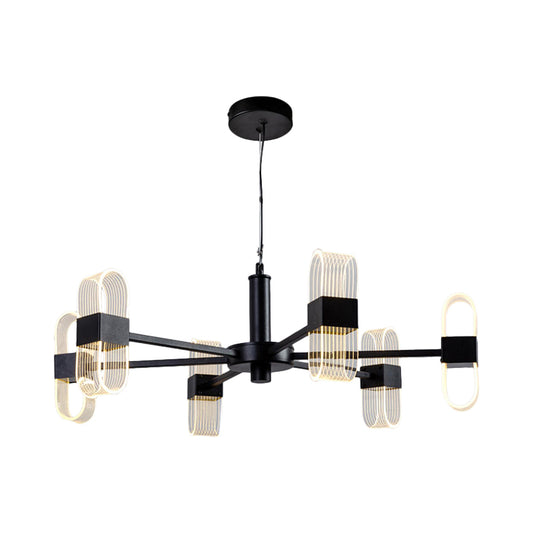 Oblong Hanging Lamp Kit Nordic Metallic 6/8 Heads Black Chandelier Lighting for Living Room Clearhalo 'Ceiling Lights' 'Chandeliers' 'Modern Chandeliers' 'Modern' Lighting' 1933851