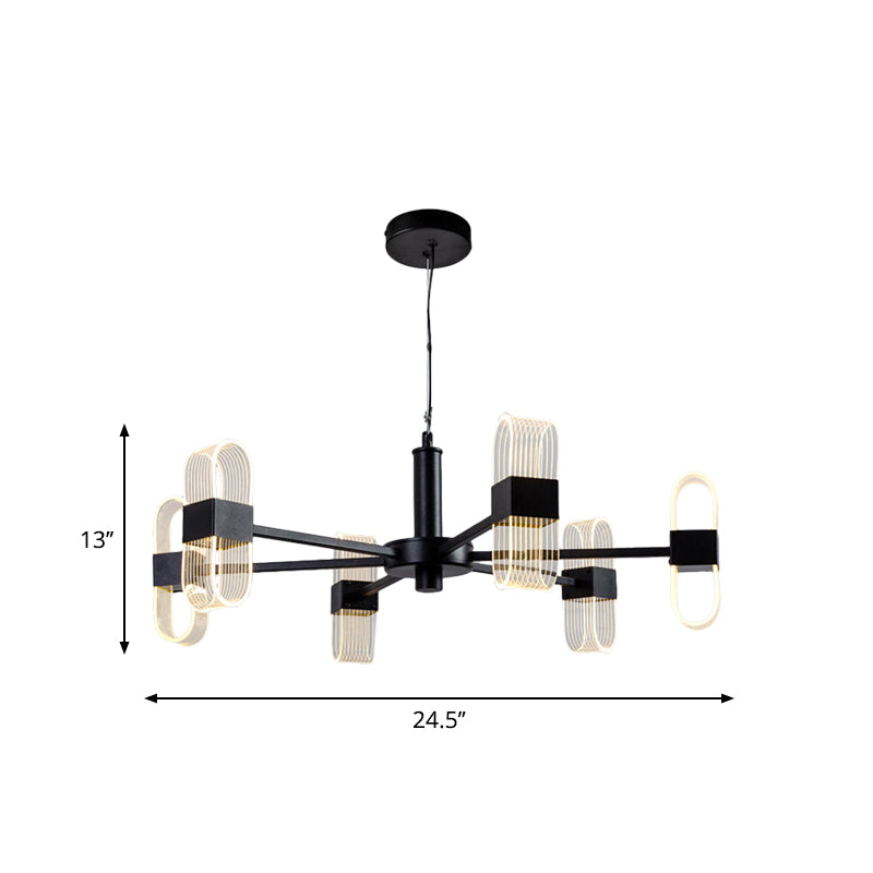 Oblong Hanging Lamp Kit Nordic Metallic 6/8 Heads Black Chandelier Lighting for Living Room Clearhalo 'Ceiling Lights' 'Chandeliers' 'Modern Chandeliers' 'Modern' Lighting' 1933852