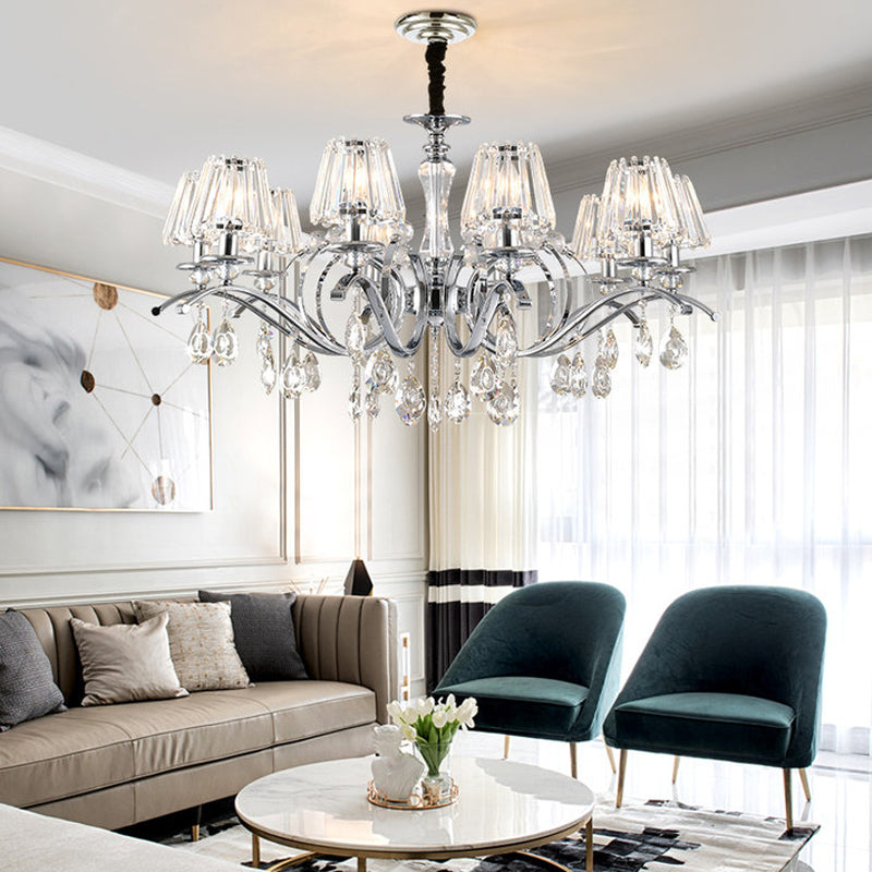 Chrome Conic Chandelier Simple 3 Bulbs Clear Crystal Suspension Lighting with Droplet Chrome Clearhalo 'Ceiling Lights' 'Chandeliers' 'Modern Chandeliers' 'Modern' Lighting' 1933853