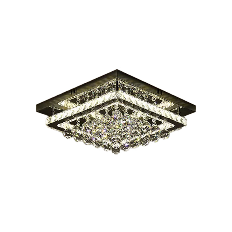 Square Close to Ceiling Lamp Simplicity Crystal Block and Orbs Sleeping Room LED Semi Flush in Chrome Clearhalo 'Ceiling Lights' 'Close To Ceiling Lights' 'Close to ceiling' 'Semi-flushmount' Lighting' 1933858