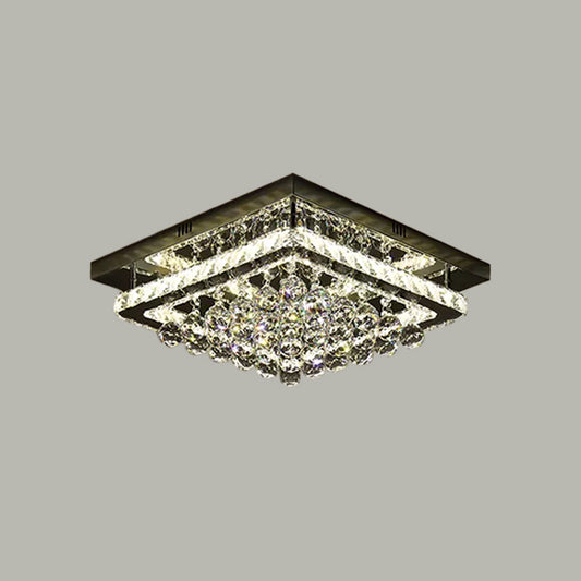 Square Close to Ceiling Lamp Simplicity Crystal Block and Orbs Sleeping Room LED Semi Flush in Chrome Clearhalo 'Ceiling Lights' 'Close To Ceiling Lights' 'Close to ceiling' 'Semi-flushmount' Lighting' 1933859
