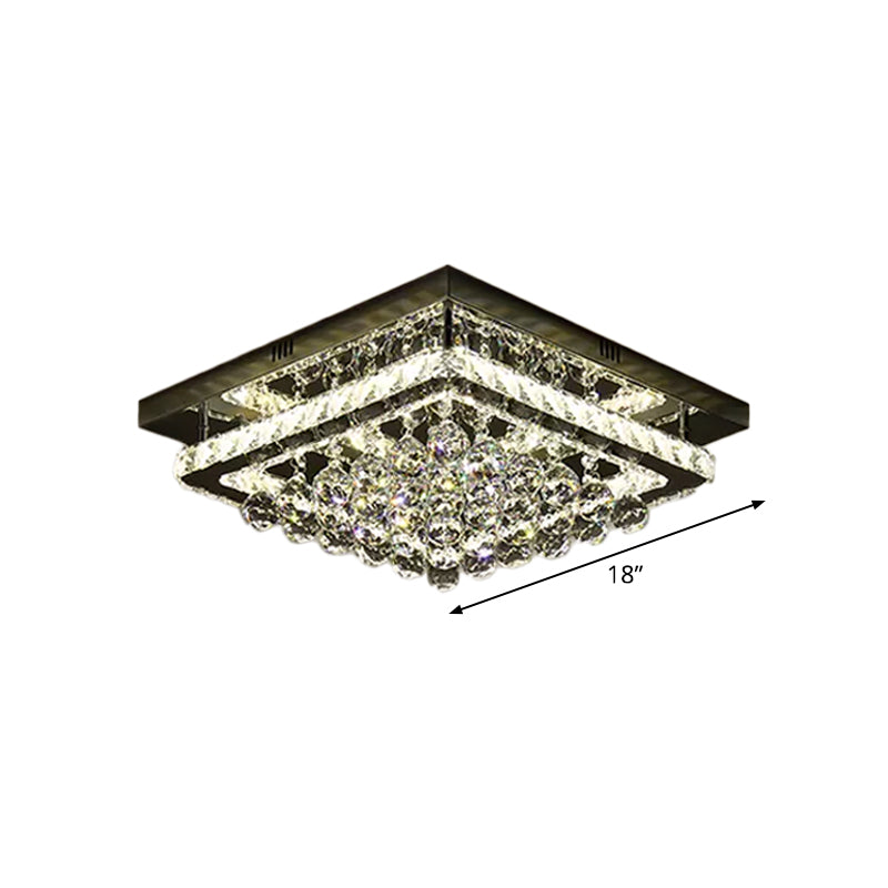 Square Close to Ceiling Lamp Simplicity Crystal Block and Orbs Sleeping Room LED Semi Flush in Chrome Clearhalo 'Ceiling Lights' 'Close To Ceiling Lights' 'Close to ceiling' 'Semi-flushmount' Lighting' 1933860