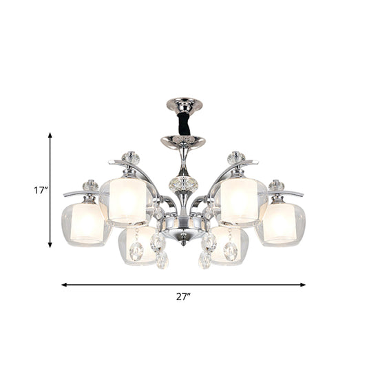 Clear Glass Global Down Lighting Simple 6-Light Chrome Chandelier Lamp with Crystal Strands Deco Clearhalo 'Ceiling Lights' 'Chandeliers' 'Modern Chandeliers' 'Modern' Lighting' 1933864