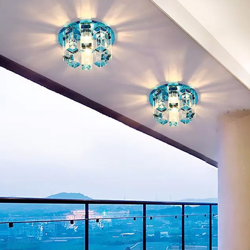 Rectangle Flush Light Simplicity Blue/Gold/Tan Crystal LED Corridor Flush Mount Fixture in Warm/White Light with Round Design Clearhalo 'Ceiling Lights' 'Close To Ceiling Lights' 'Close to ceiling' 'Flush mount' Lighting' 1933872