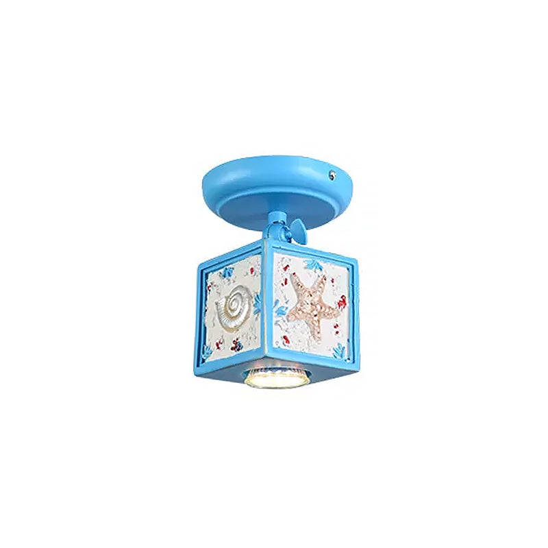 Cube Semi Mount Lighting Cartoon Resin 1/2-Head Light/Sky Blue Close to Ceiling Lamp with Conch Deco Clearhalo 'Ceiling Lights' 'Close To Ceiling Lights' 'Close to ceiling' 'Semi-flushmount' Lighting' 1933894