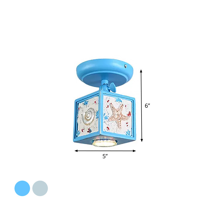 Cube Semi Mount Lighting Cartoon Resin 1/2-Head Light/Sky Blue Close to Ceiling Lamp with Conch Deco Clearhalo 'Ceiling Lights' 'Close To Ceiling Lights' 'Close to ceiling' 'Semi-flushmount' Lighting' 1933895