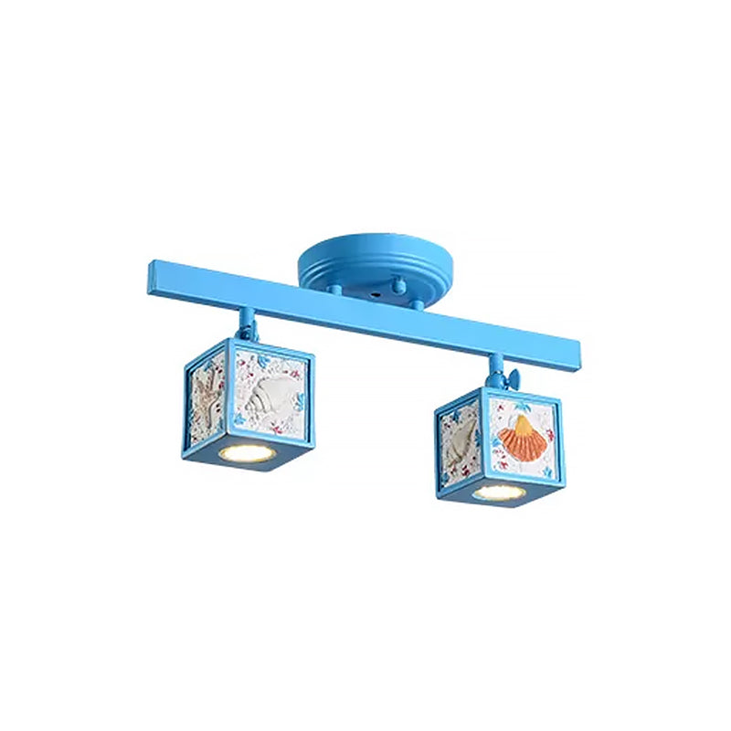 Cube Semi Mount Lighting Cartoon Resin 1/2-Head Light/Sky Blue Close to Ceiling Lamp with Conch Deco Clearhalo 'Ceiling Lights' 'Close To Ceiling Lights' 'Close to ceiling' 'Semi-flushmount' Lighting' 1933897