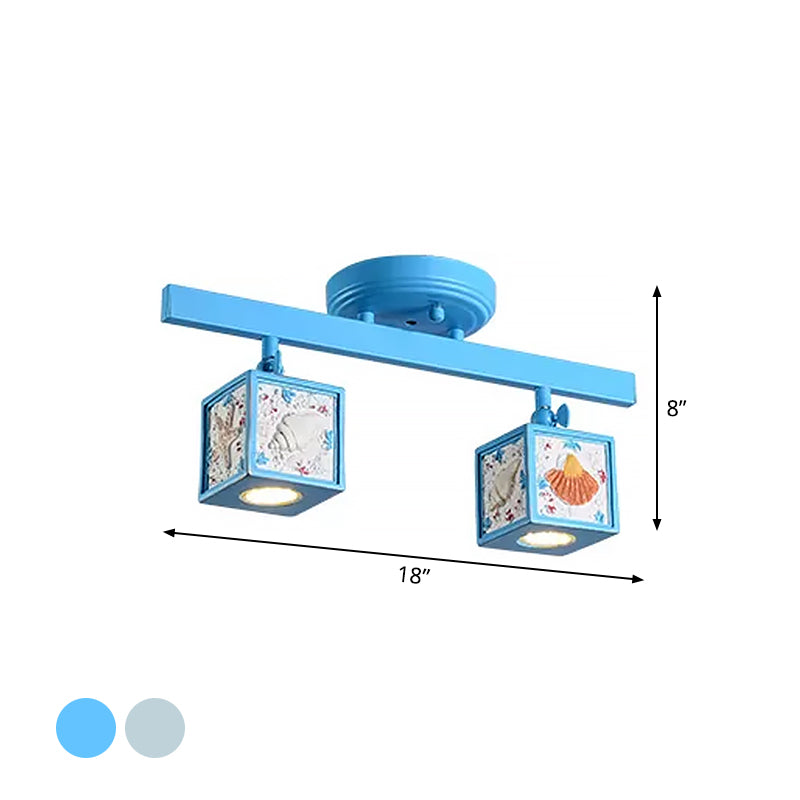 Cube Semi Mount Lighting Cartoon Resin 1/2-Head Light/Sky Blue Close to Ceiling Lamp with Conch Deco Clearhalo 'Ceiling Lights' 'Close To Ceiling Lights' 'Close to ceiling' 'Semi-flushmount' Lighting' 1933898