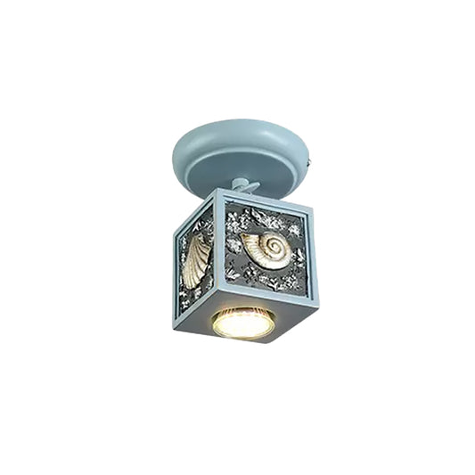 Cube Semi Mount Lighting Cartoon Resin 1/2-Head Light/Sky Blue Close to Ceiling Lamp with Conch Deco Clearhalo 'Ceiling Lights' 'Close To Ceiling Lights' 'Close to ceiling' 'Semi-flushmount' Lighting' 1933900