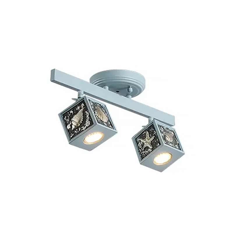 Cube Semi Mount Lighting Cartoon Resin 1/2-Head Light/Sky Blue Close to Ceiling Lamp with Conch Deco 2 Light Blue Clearhalo 'Ceiling Lights' 'Close To Ceiling Lights' 'Close to ceiling' 'Semi-flushmount' Lighting' 1933901