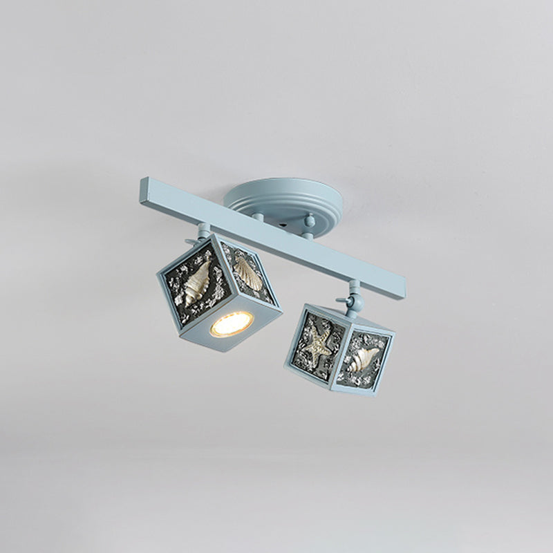 Cube Semi Mount Lighting Cartoon Resin 1/2-Head Light/Sky Blue Close to Ceiling Lamp with Conch Deco Clearhalo 'Ceiling Lights' 'Close To Ceiling Lights' 'Close to ceiling' 'Semi-flushmount' Lighting' 1933902