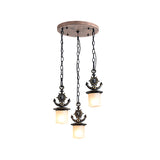 Black Cylinder Suspension Lamp Creative 3 Lights Opaque Glass Multi Pendant with Anchor Chain, Linear/Round Canopy Clearhalo 'Ceiling Lights' 'Glass shade' 'Glass' 'Pendant Lights' 'Pendants' Lighting' 1933910