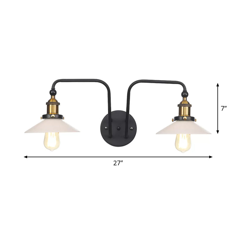 Industrial Conic/Wavy/Flare Sconce Light Glass and Metal Black 2 Bulb Wall Mount Lamp for Indoor Clearhalo 'Cast Iron' 'Glass' 'Industrial wall lights' 'Industrial' 'Middle century wall lights' 'Modern' 'Tiffany' 'Traditional wall lights' 'Wall Lamps & Sconces' 'Wall Lights' Lighting' 1933962