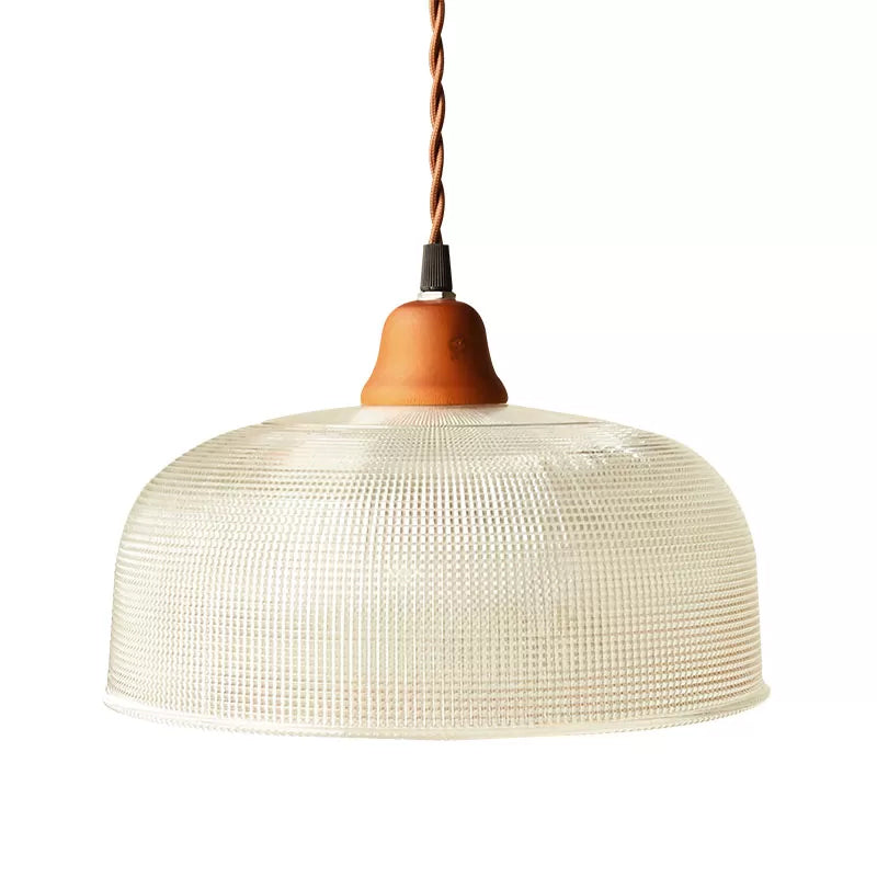 Countryside Bowled Suspension Pendant 5.5"/10.5" Wide 1 Bulb Clear Grid Glass Ceiling Light Fixture in White Clearhalo 'Ceiling Lights' 'Glass shade' 'Glass' 'Pendant Lights' 'Pendants' Lighting' 1934005