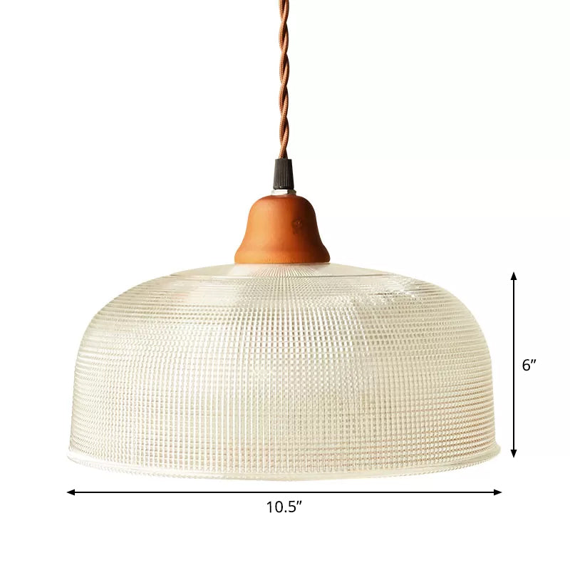 Countryside Bowled Suspension Pendant 5.5"/10.5" Wide 1 Bulb Clear Grid Glass Ceiling Light Fixture in White Clearhalo 'Ceiling Lights' 'Glass shade' 'Glass' 'Pendant Lights' 'Pendants' Lighting' 1934006