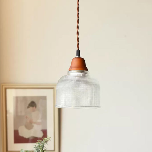 Countryside Bowled Suspension Pendant 5.5"/10.5" Wide 1 Bulb Clear Grid Glass Ceiling Light Fixture in White White 5.5" Clearhalo 'Ceiling Lights' 'Glass shade' 'Glass' 'Pendant Lights' 'Pendants' Lighting' 1934007
