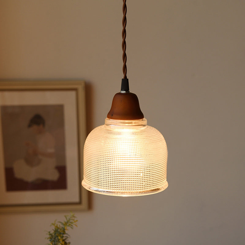 Countryside Bowled Suspension Pendant 5.5"/10.5" Wide 1 Bulb Clear Grid Glass Ceiling Light Fixture in White Clearhalo 'Ceiling Lights' 'Glass shade' 'Glass' 'Pendant Lights' 'Pendants' Lighting' 1934008