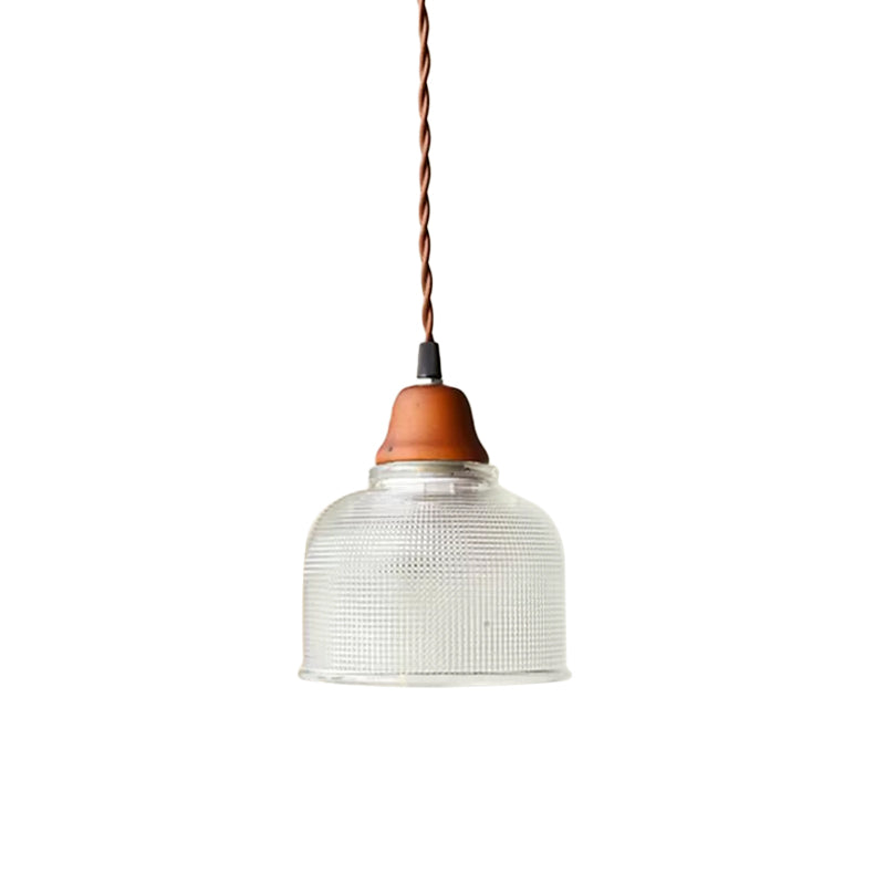 Countryside Bowled Suspension Pendant 5.5"/10.5" Wide 1 Bulb Clear Grid Glass Ceiling Light Fixture in White Clearhalo 'Ceiling Lights' 'Glass shade' 'Glass' 'Pendant Lights' 'Pendants' Lighting' 1934009