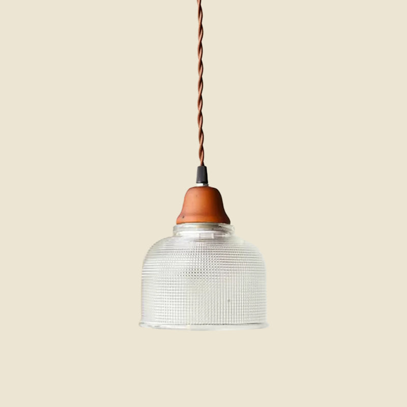 Countryside Bowled Suspension Pendant 5.5"/10.5" Wide 1 Bulb Clear Grid Glass Ceiling Light Fixture in White Clearhalo 'Ceiling Lights' 'Glass shade' 'Glass' 'Pendant Lights' 'Pendants' Lighting' 1934010