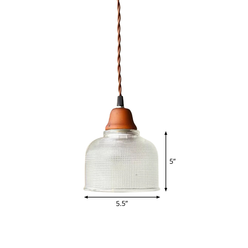 Countryside Bowled Suspension Pendant 5.5"/10.5" Wide 1 Bulb Clear Grid Glass Ceiling Light Fixture in White Clearhalo 'Ceiling Lights' 'Glass shade' 'Glass' 'Pendant Lights' 'Pendants' Lighting' 1934011