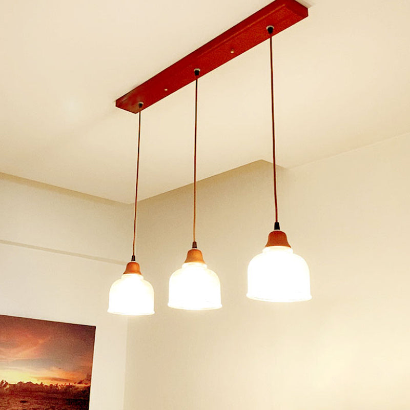 3 Heads Prismatic Glass Island Light Modern Red Brown Conical/Round Suspension Pendant Clearhalo 'Ceiling Lights' 'Glass shade' 'Glass' 'Pendant Lights' 'Pendants' Lighting' 1934097