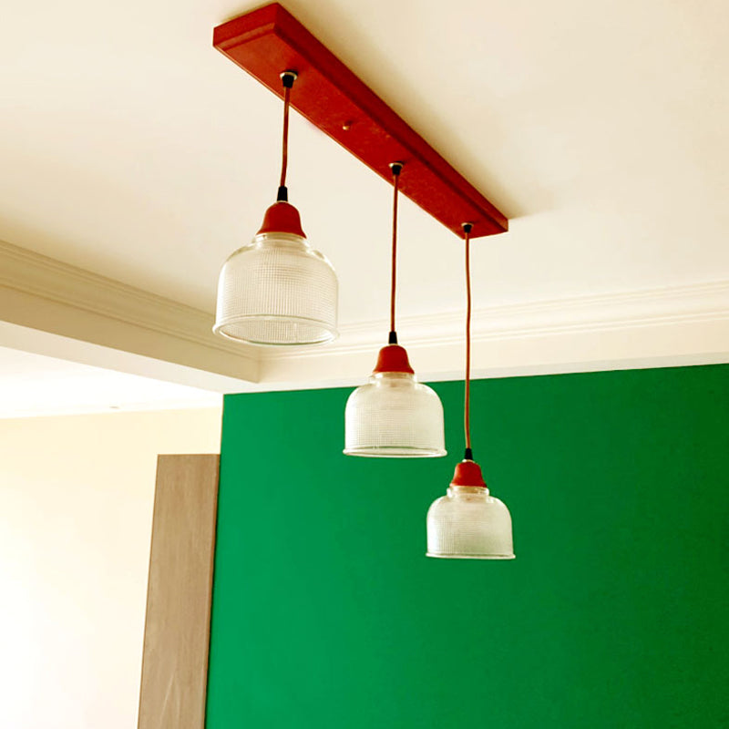 3 Heads Prismatic Glass Island Light Modern Red Brown Conical/Round Suspension Pendant Clearhalo 'Ceiling Lights' 'Glass shade' 'Glass' 'Pendant Lights' 'Pendants' Lighting' 1934098