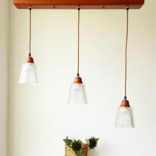 3 Heads Prismatic Glass Island Light Modern Red Brown Conical/Round Suspension Pendant Red Brown Cone Clearhalo 'Ceiling Lights' 'Glass shade' 'Glass' 'Pendant Lights' 'Pendants' Lighting' 1934101