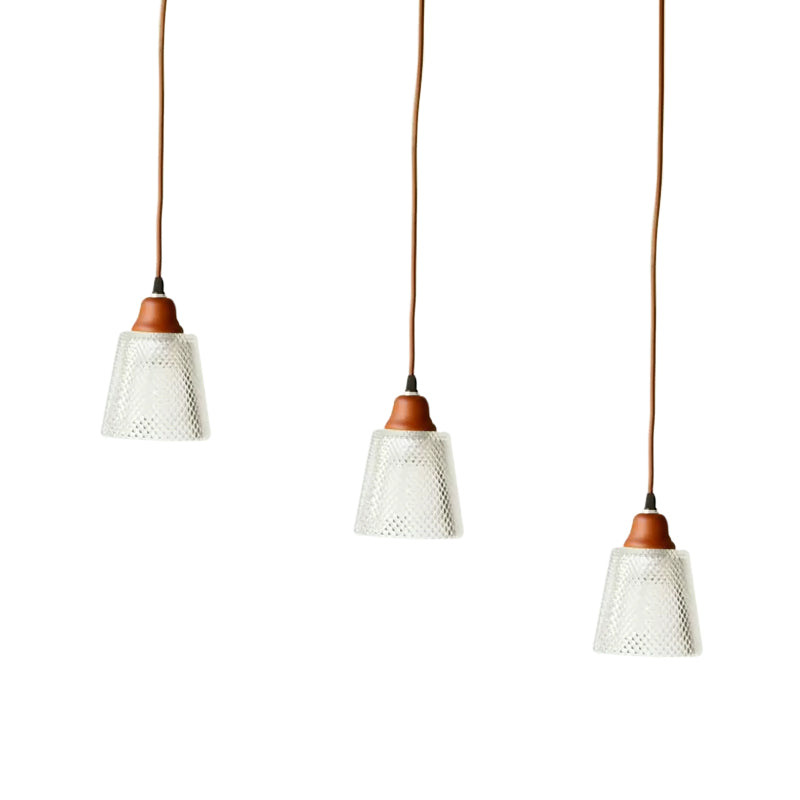 3 Heads Prismatic Glass Island Light Modern Red Brown Conical/Round Suspension Pendant Clearhalo 'Ceiling Lights' 'Glass shade' 'Glass' 'Pendant Lights' 'Pendants' Lighting' 1934102