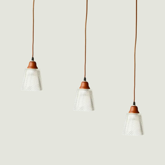 3 Heads Prismatic Glass Island Light Modern Red Brown Conical/Round Suspension Pendant Clearhalo 'Ceiling Lights' 'Glass shade' 'Glass' 'Pendant Lights' 'Pendants' Lighting' 1934103