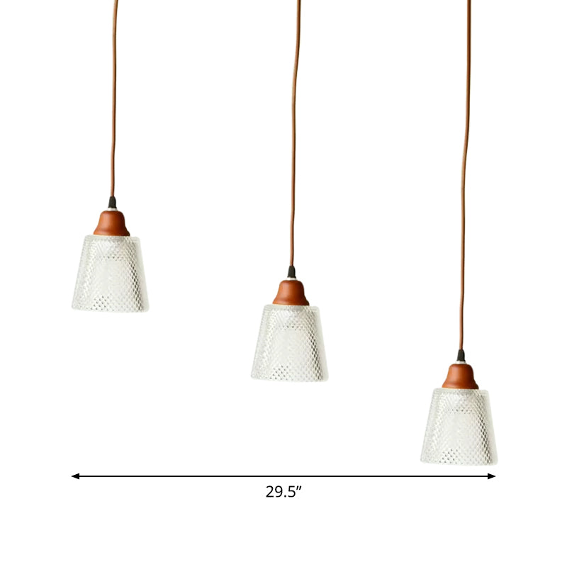 3 Heads Prismatic Glass Island Light Modern Red Brown Conical/Round Suspension Pendant Clearhalo 'Ceiling Lights' 'Glass shade' 'Glass' 'Pendant Lights' 'Pendants' Lighting' 1934104