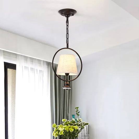 1 Bulb Tapered Pendulum Pendant Traditional White Fabric Dining Room Ceiling Light Fixture Clearhalo 'Ceiling Lights' 'Pendant Lights' 'Pendants' Lighting' 1934107