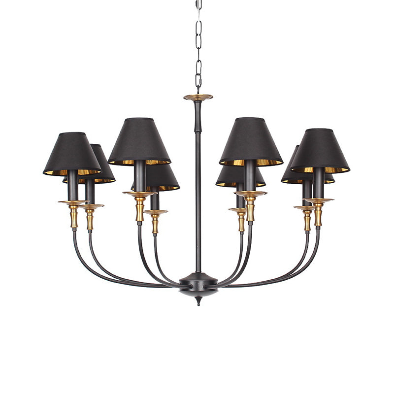 Traditional Cone Shape Chandelier 3/4/6-Head Fabric Hanging Pendant in Black/Chrome with Swooping Arm Clearhalo 'Ceiling Lights' 'Chandeliers' Lighting' options 1934122