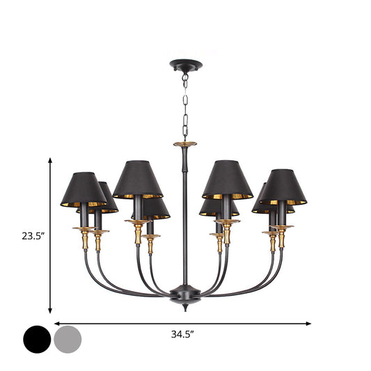 Traditional Cone Shape Chandelier 3/4/6-Head Fabric Hanging Pendant in Black/Chrome with Swooping Arm Clearhalo 'Ceiling Lights' 'Chandeliers' Lighting' options 1934123