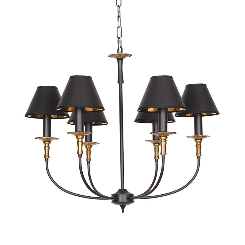 Traditional Cone Shape Chandelier 3/4/6-Head Fabric Hanging Pendant in Black/Chrome with Swooping Arm Clearhalo 'Ceiling Lights' 'Chandeliers' Lighting' options 1934125
