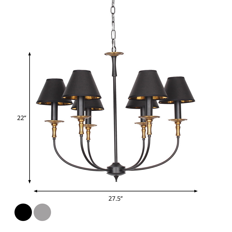 Traditional Cone Shape Chandelier 3/4/6-Head Fabric Hanging Pendant in Black/Chrome with Swooping Arm Clearhalo 'Ceiling Lights' 'Chandeliers' Lighting' options 1934126
