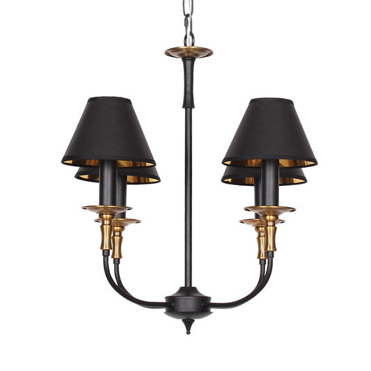 Traditional Cone Shape Chandelier 3/4/6-Head Fabric Hanging Pendant in Black/Chrome with Swooping Arm Clearhalo 'Ceiling Lights' 'Chandeliers' Lighting' options 1934128