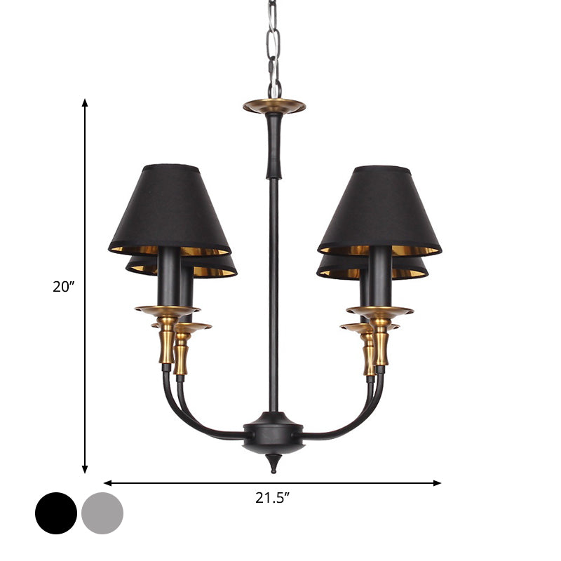 Traditional Cone Shape Chandelier 3/4/6-Head Fabric Hanging Pendant in Black/Chrome with Swooping Arm Clearhalo 'Ceiling Lights' 'Chandeliers' Lighting' options 1934129