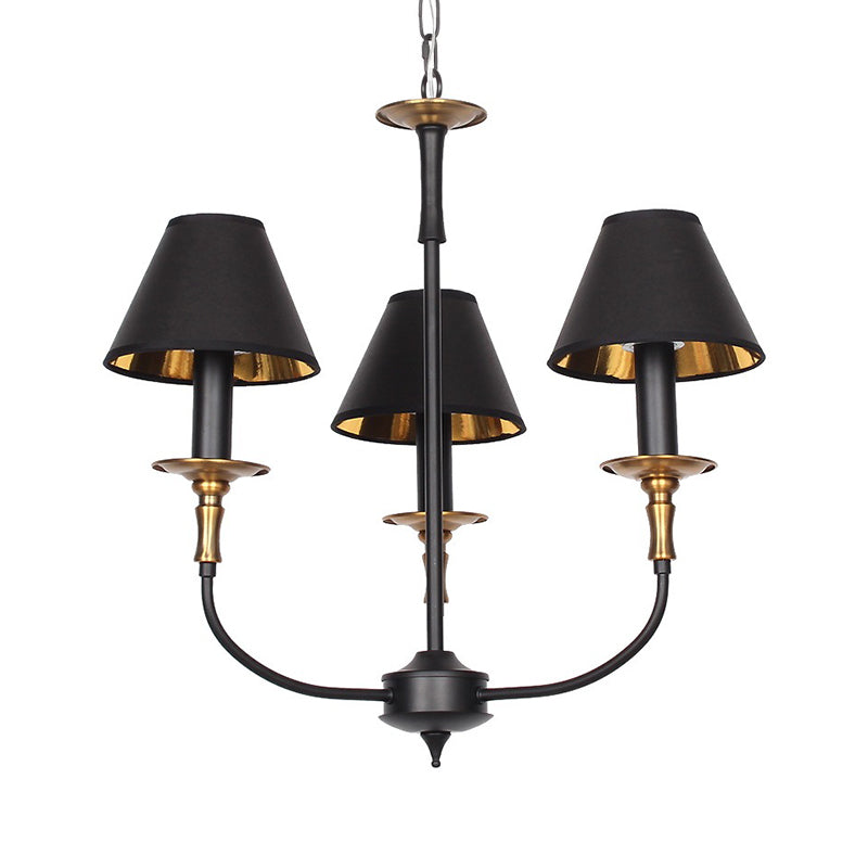 Traditional Cone Shape Chandelier 3/4/6-Head Fabric Hanging Pendant in Black/Chrome with Swooping Arm Clearhalo 'Ceiling Lights' 'Chandeliers' Lighting' options 1934131