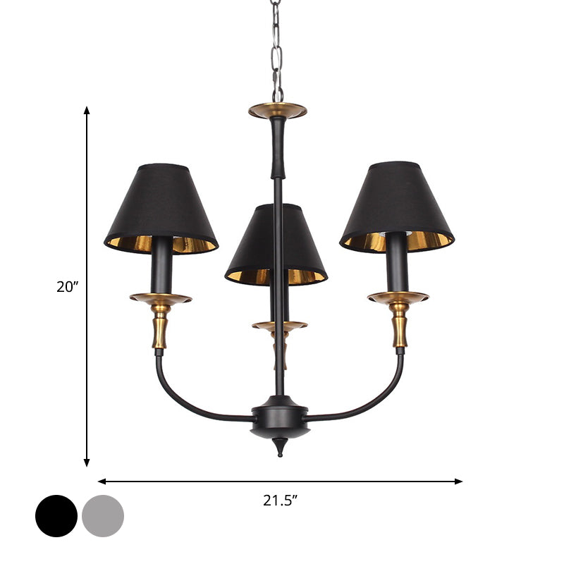 Traditional Cone Shape Chandelier 3/4/6-Head Fabric Hanging Pendant in Black/Chrome with Swooping Arm Clearhalo 'Ceiling Lights' 'Chandeliers' Lighting' options 1934132