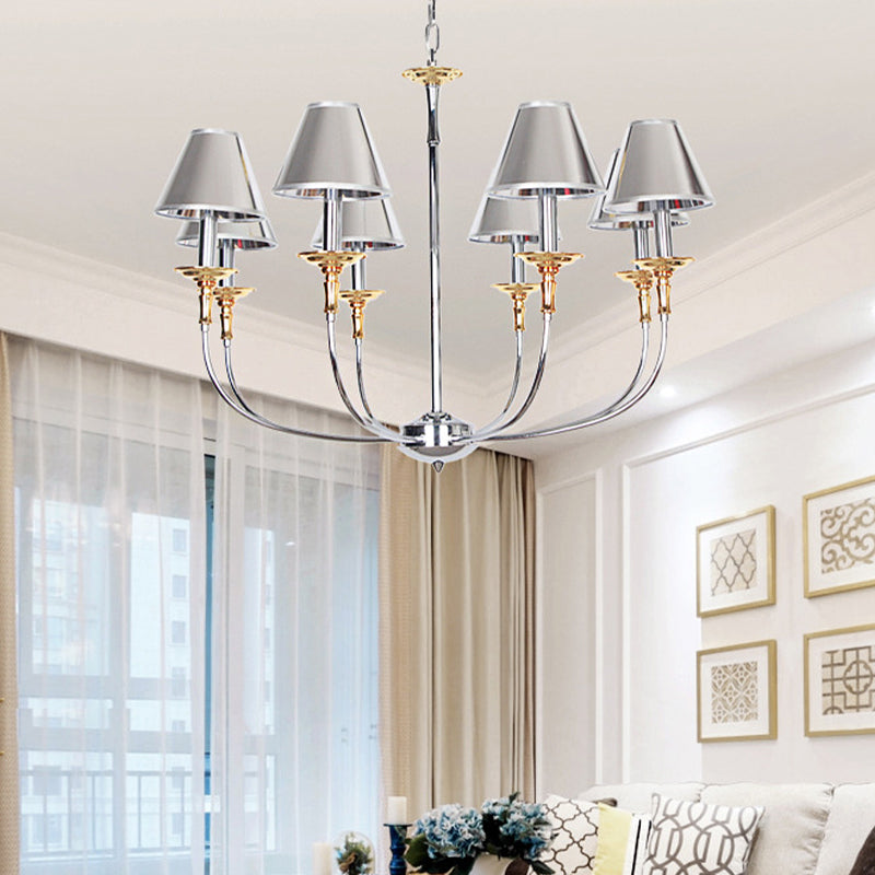 Traditional Cone Shape Chandelier 3/4/6-Head Fabric Hanging Pendant in Black/Chrome with Swooping Arm Clearhalo 'Ceiling Lights' 'Chandeliers' Lighting' options 1934134