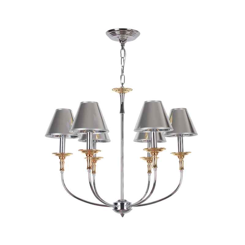 Traditional Cone Shape Chandelier 3/4/6-Head Fabric Hanging Pendant in Black/Chrome with Swooping Arm Clearhalo 'Ceiling Lights' 'Chandeliers' Lighting' options 1934137