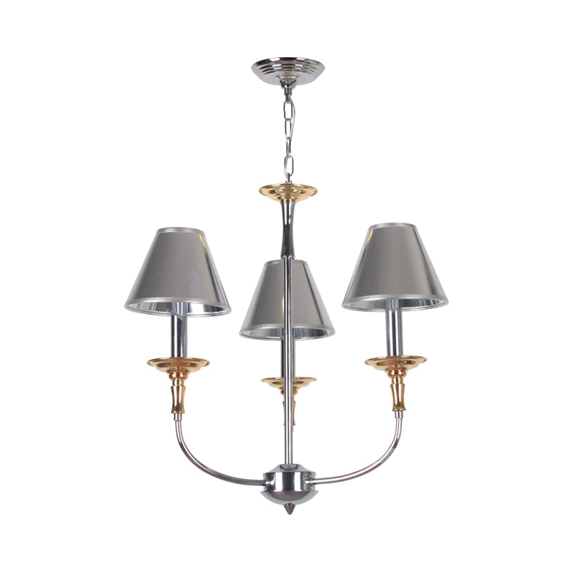 Traditional Cone Shape Chandelier 3/4/6-Head Fabric Hanging Pendant in Black/Chrome with Swooping Arm Clearhalo 'Ceiling Lights' 'Chandeliers' Lighting' options 1934140