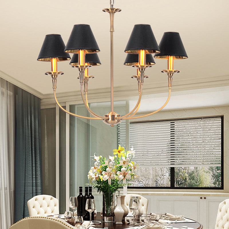 Fabric Tapered Chandelier Pendant Contemporary 3/4/6 Heads Black and Gold Hanging Ceiling Light Clearhalo 'Ceiling Lights' 'Chandeliers' Lighting' options 1934145