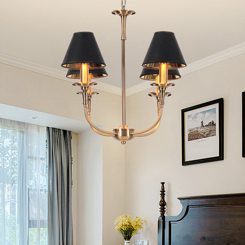 Fabric Tapered Chandelier Pendant Contemporary 3/4/6 Heads Black and Gold Hanging Ceiling Light 4 Black-Gold Clearhalo 'Ceiling Lights' 'Chandeliers' Lighting' options 1934149_118e6a08-89d6-43ed-9298-16b9e8719ce6