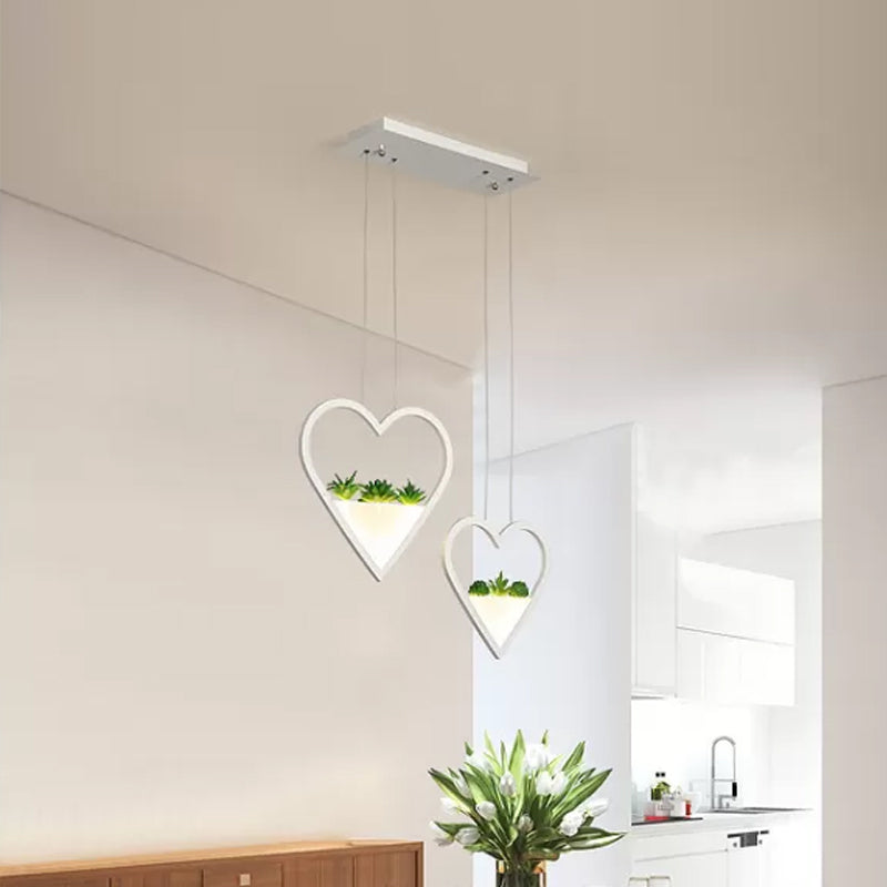 Loving Heart Metal Cluster Pendant Simple 2/3 Heads Dining Room LED Plant Ceiling Light in White 2 White Clearhalo 'Art Deco Pendants' 'Cast Iron' 'Ceiling Lights' 'Ceramic' 'Crystal' 'Industrial Pendants' 'Industrial' 'Metal' 'Middle Century Pendants' 'Pendant Lights' 'Pendants' 'Tiffany' Lighting' 1934169