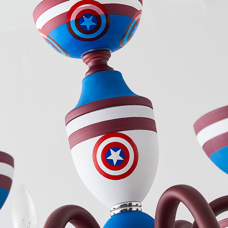 American Stylish Candle Pendant Light Metallic Chandelier in Blue&Red for Boys Bedroom Clearhalo 'Ceiling Lights' 'Chandeliers' Lighting' options 193417