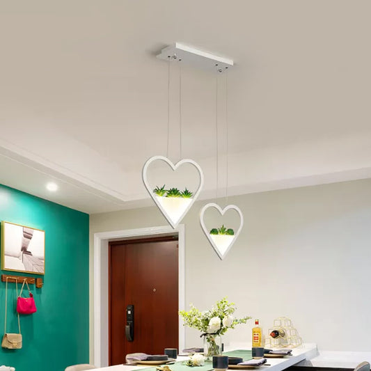 Loving Heart Metal Cluster Pendant Simple 2/3 Heads Dining Room LED Plant Ceiling Light in White Clearhalo 'Art Deco Pendants' 'Cast Iron' 'Ceiling Lights' 'Ceramic' 'Crystal' 'Industrial Pendants' 'Industrial' 'Metal' 'Middle Century Pendants' 'Pendant Lights' 'Pendants' 'Tiffany' Lighting' 1934170
