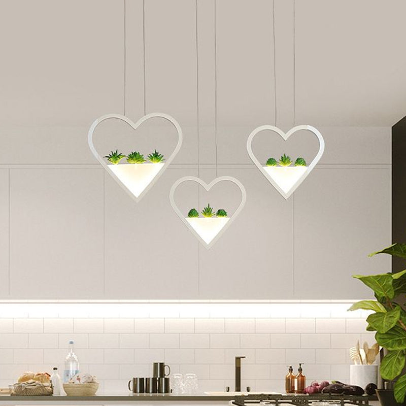 Loving Heart Metal Cluster Pendant Simple 2/3 Heads Dining Room LED Plant Ceiling Light in White Clearhalo 'Art Deco Pendants' 'Cast Iron' 'Ceiling Lights' 'Ceramic' 'Crystal' 'Industrial Pendants' 'Industrial' 'Metal' 'Middle Century Pendants' 'Pendant Lights' 'Pendants' 'Tiffany' Lighting' 1934174