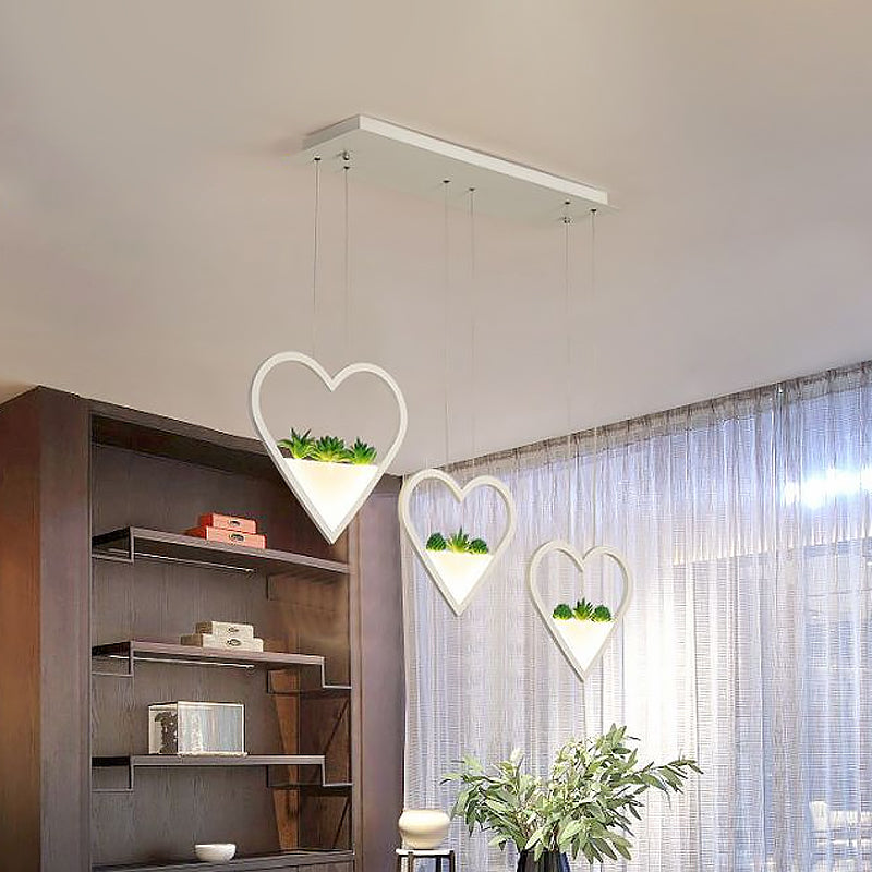 Loving Heart Metal Cluster Pendant Simple 2/3 Heads Dining Room LED Plant Ceiling Light in White Clearhalo 'Art Deco Pendants' 'Cast Iron' 'Ceiling Lights' 'Ceramic' 'Crystal' 'Industrial Pendants' 'Industrial' 'Metal' 'Middle Century Pendants' 'Pendant Lights' 'Pendants' 'Tiffany' Lighting' 1934175