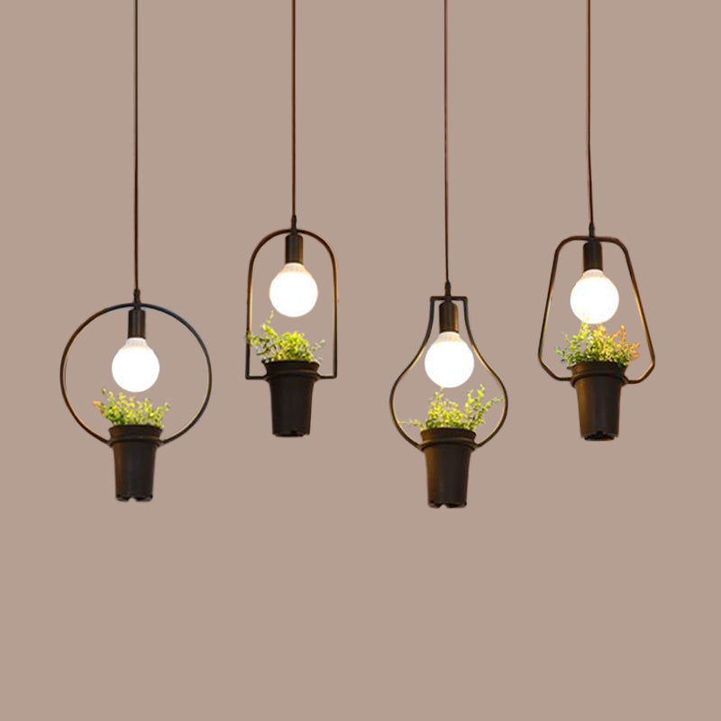 4 Lights Geometric Cluster Pendant Industrial Black Metal LED Plant Ceiling Hang Fixture for Kitchen Clearhalo 'Art Deco Pendants' 'Black' 'Cast Iron' 'Ceiling Lights' 'Ceramic' 'Crystal' 'Industrial Pendants' 'Industrial' 'Metal' 'Middle Century Pendants' 'Pendant Lights' 'Pendants' 'Rustic Pendants' 'Tiffany' Lighting' 1934187